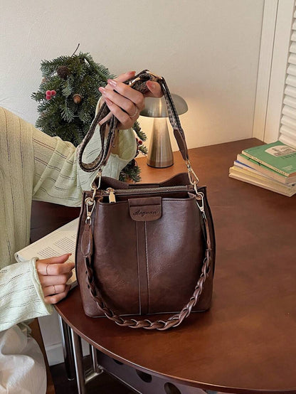 Lausanne Suede Look Bucket Bag with Wide Shoulder Strap