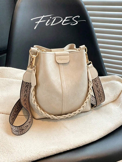 Lausanne Suede Look Bucket Bag with Wide Shoulder Strap