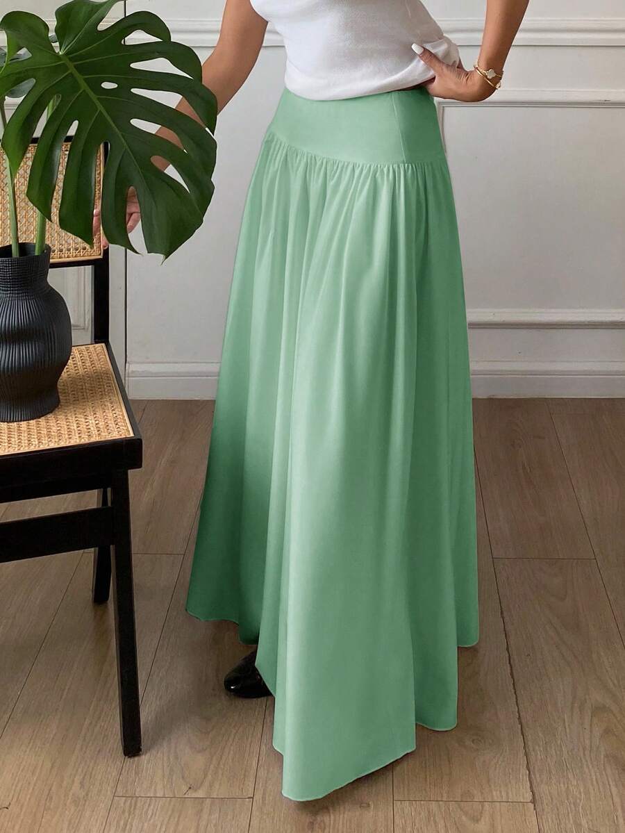 Cressida High Waist Wide Waistband Pleated Maxi Skirt - Mint Green