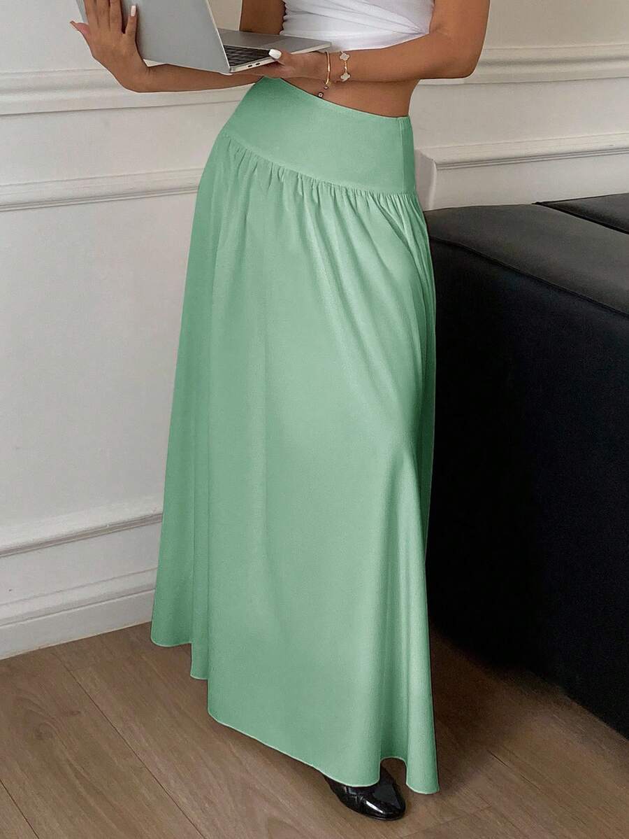 Cressida High Waist Wide Waistband Pleated Maxi Skirt - Mint Green