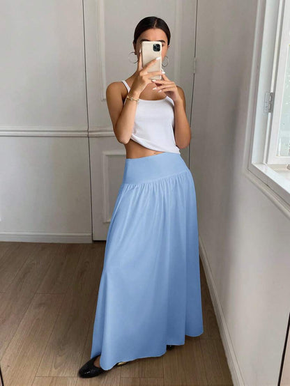 Cressida High Waist Wide Waistband Pleated Maxi Skirt - Sky Blue