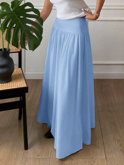 Cressida High Waist Wide Waistband Pleated Maxi Skirt - Sky Blue
