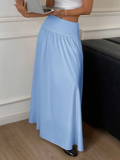 Cressida High Waist Wide Waistband Pleated Maxi Skirt - Sky Blue
