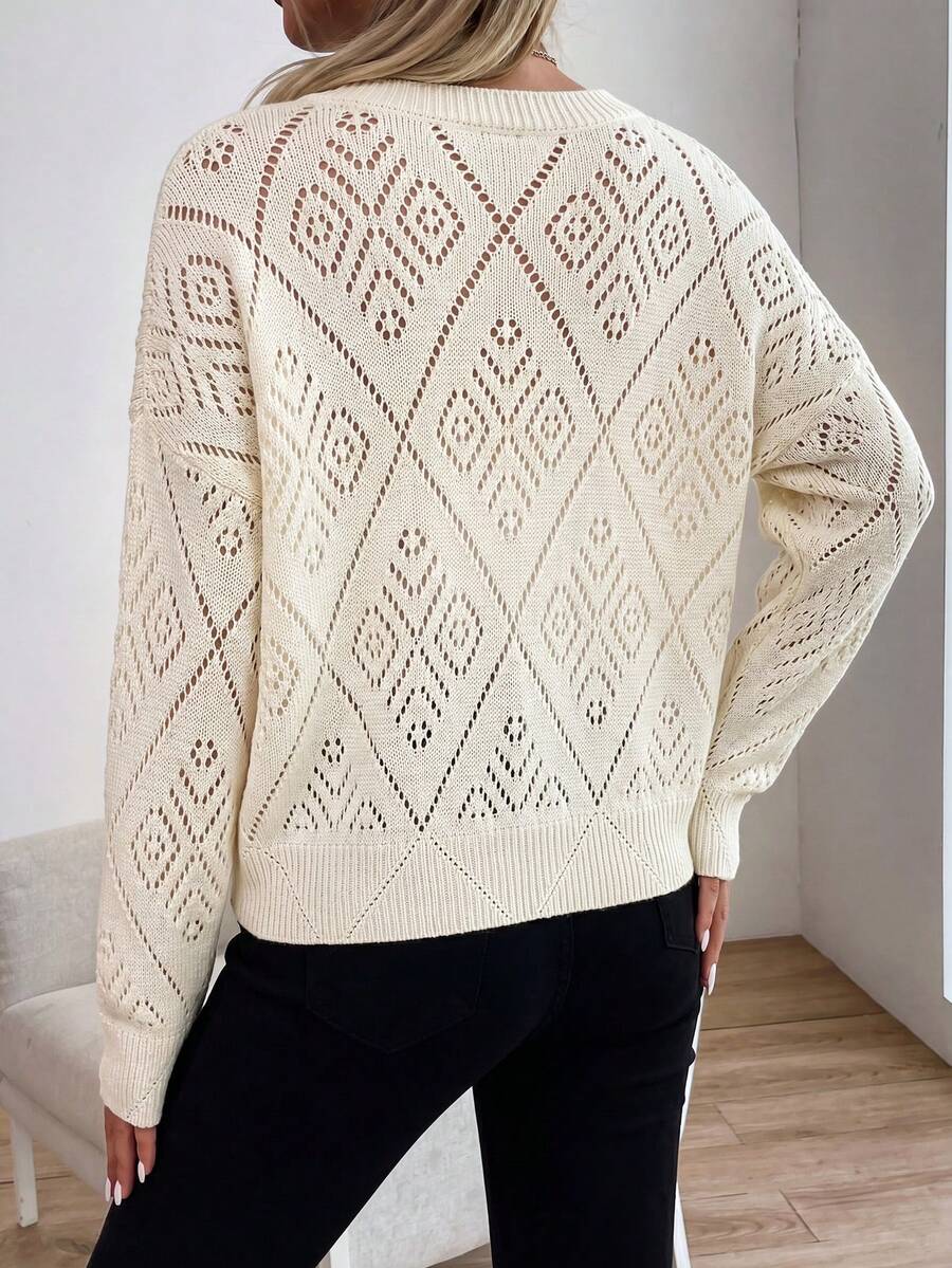 Audrey Striped Drop Shoulder Pullover Sweater - White