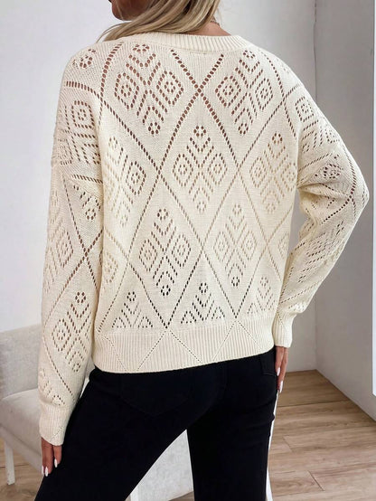 Audrey Striped Drop Shoulder Pullover Sweater - White