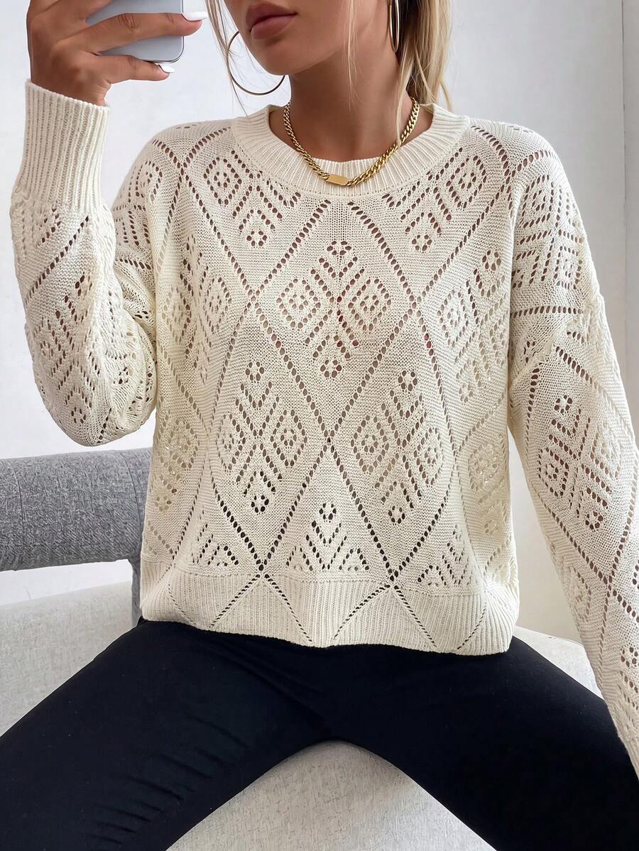 Audrey Striped Drop Shoulder Pullover Sweater - Beige