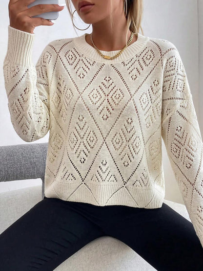 Audrey Striped Drop Shoulder Pullover Sweater - Beige