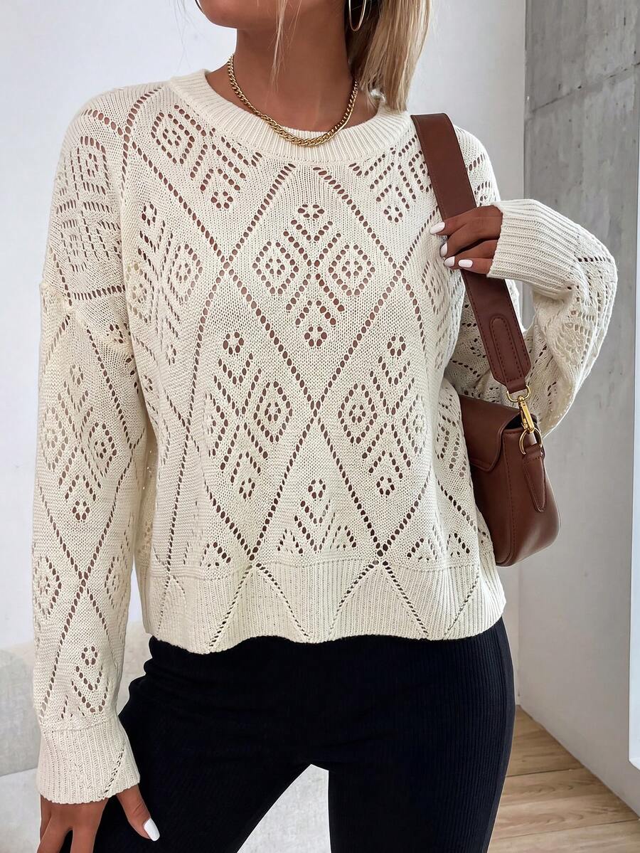 Audrey Striped Drop Shoulder Pullover Sweater - Khaki