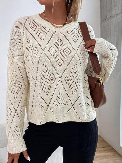 Audrey Striped Drop Shoulder Pullover Sweater - Khaki