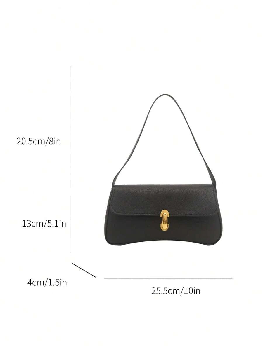 Women's Coffee Brown Shoulder Bag Quiet Luxury Metal Decor Small Underarm Purse - Black