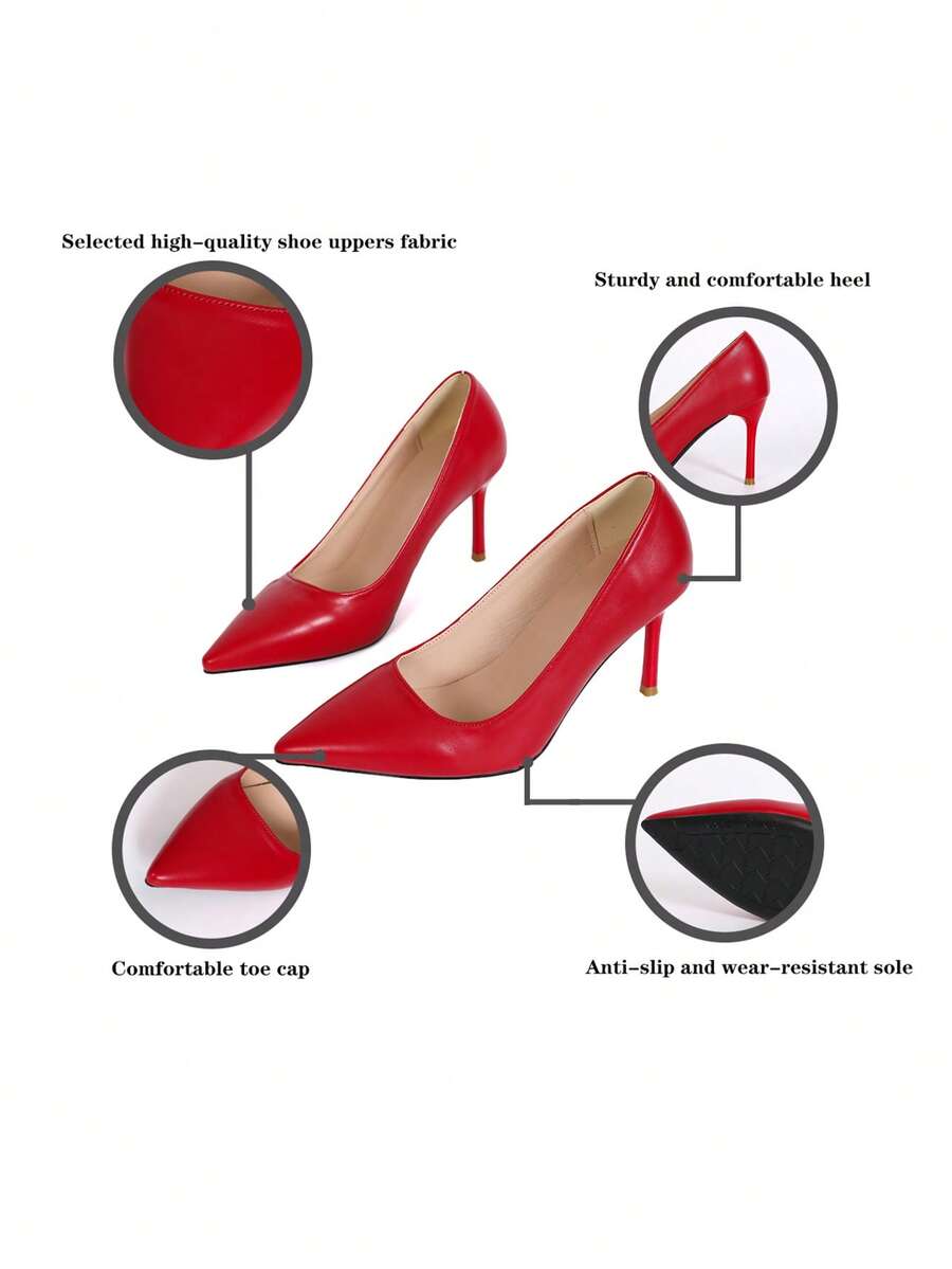 Women's Pointed Toe Patent Stiletto Pumps, Glossy Faux Leather High Heel Dress Shoes for Party and Work