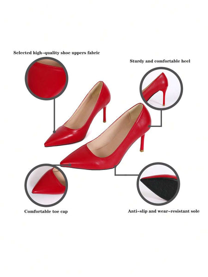 Women's Pointed Toe Patent Stiletto Pumps, Glossy Faux Leather High Heel Dress Shoes for Party and Work