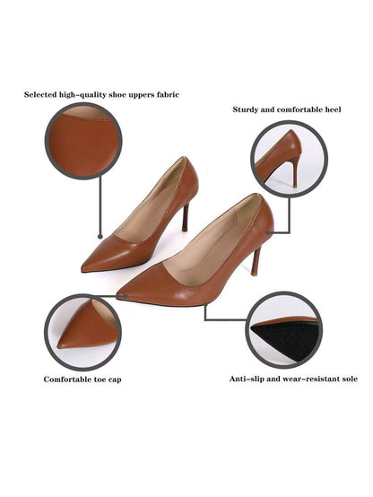 Women's Pointed Toe Patent Stiletto Pumps, Glossy Faux Leather High Heel Dress Shoes for Party and Work