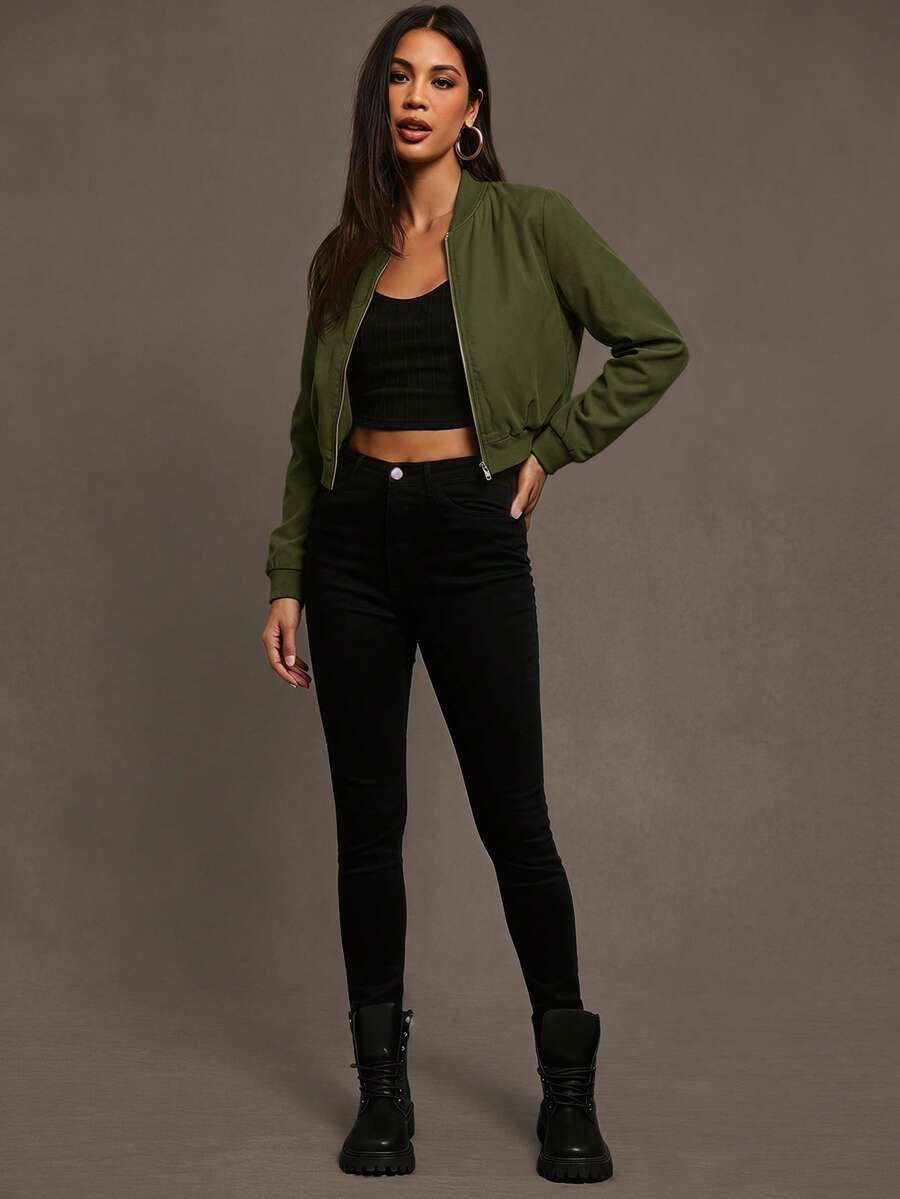 Steamboat Zip Up Bomber Jacket with Ribbed Trim