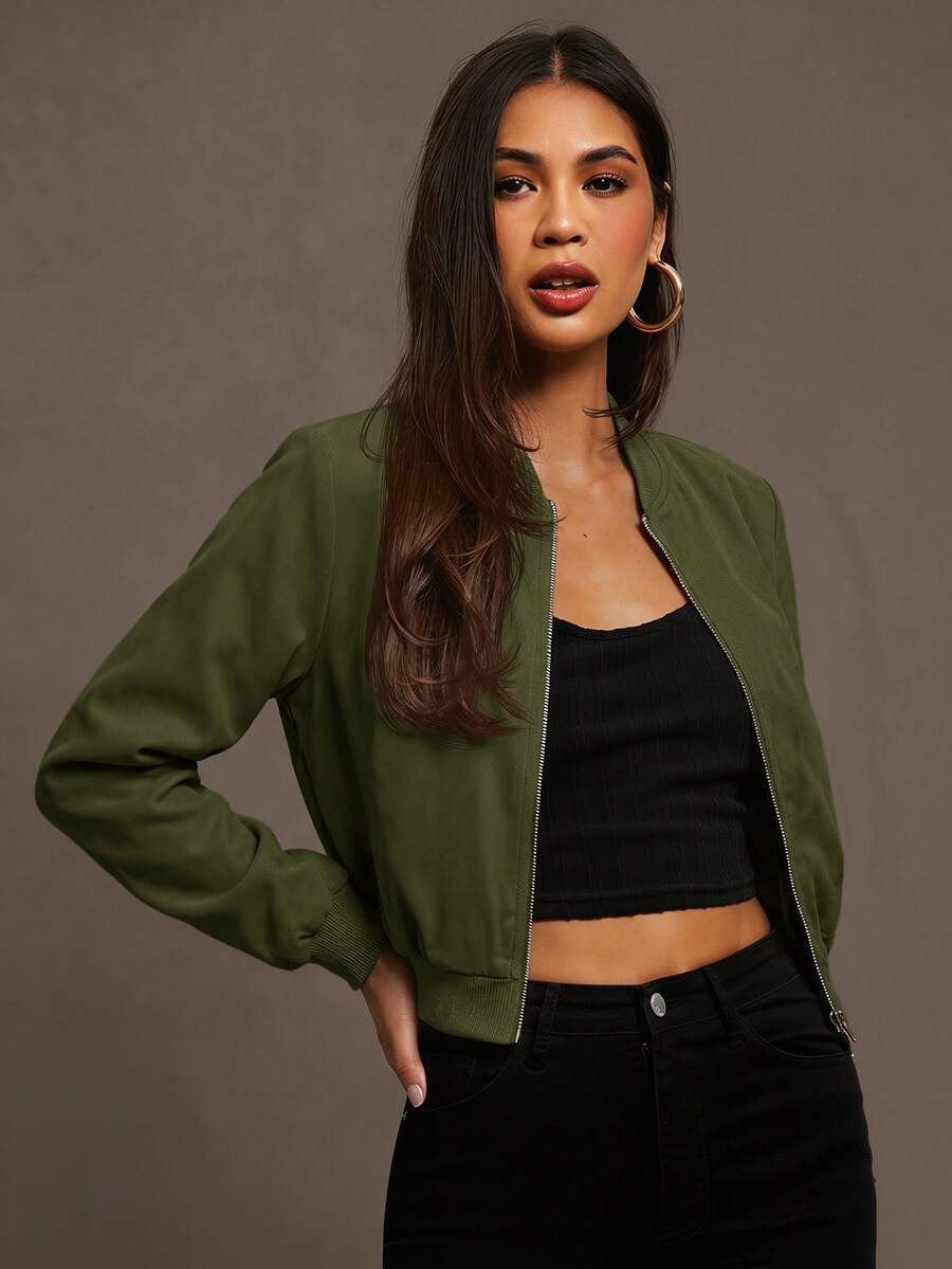 Steamboat Zip Up Bomber Jacket with Ribbed Trim