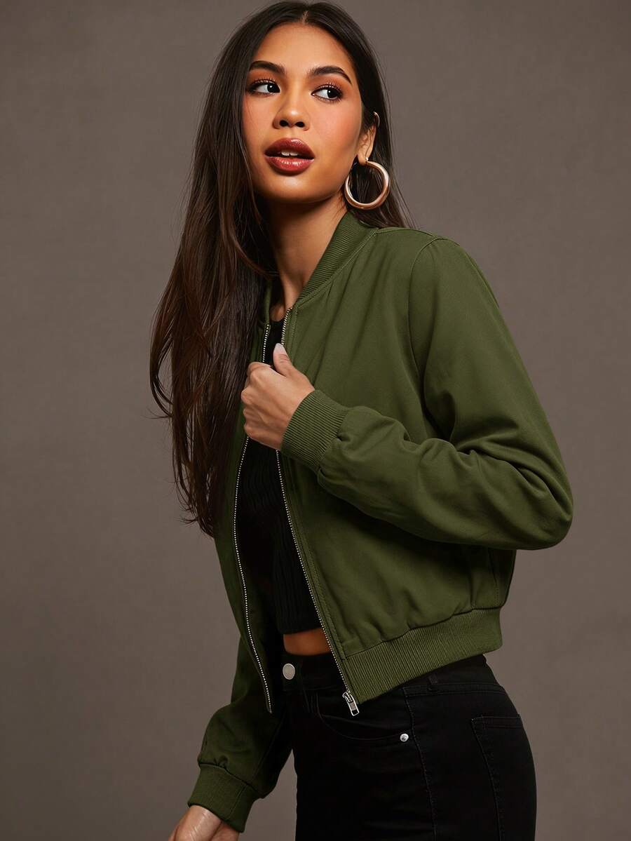 Steamboat Zip Up Bomber Jacket with Ribbed Trim