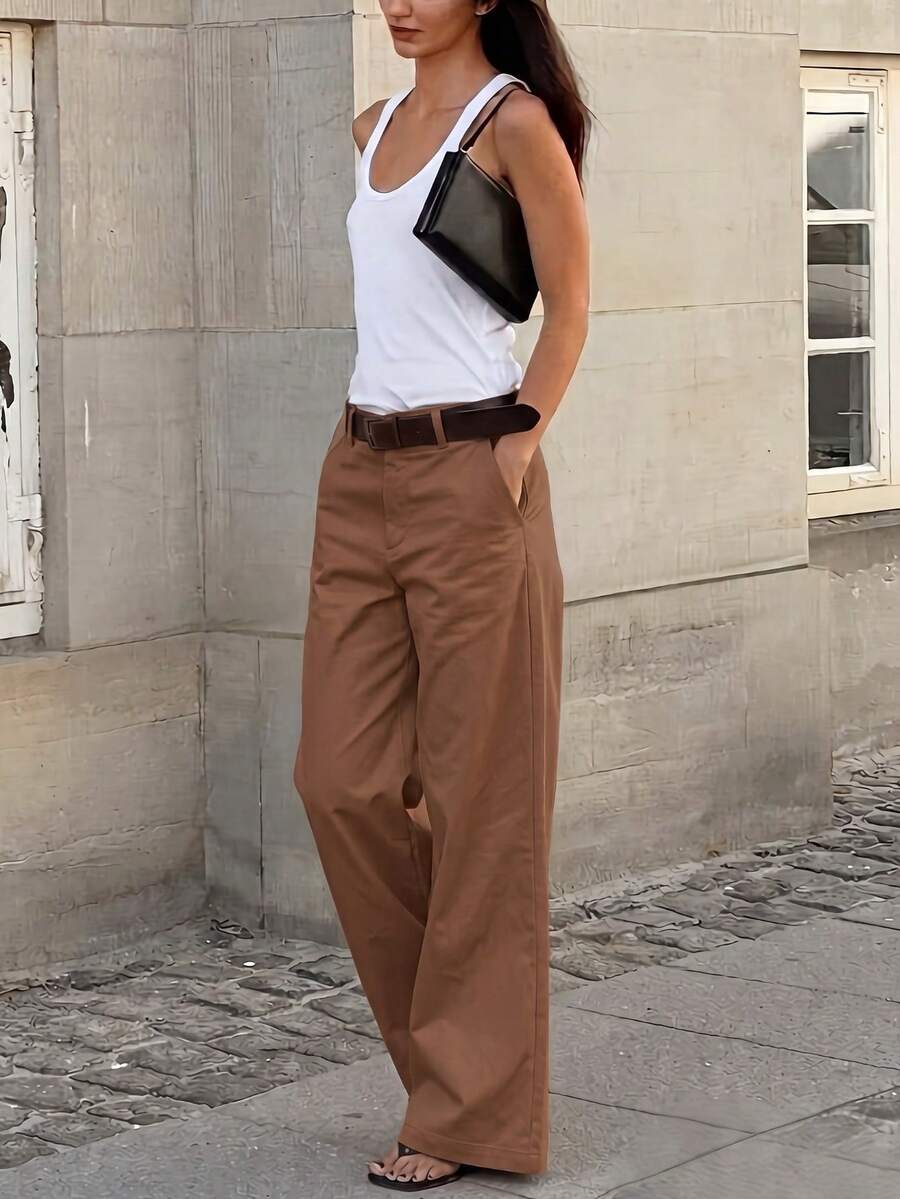 Belsize Loose Wide Leg Pants with Pockets - Chocolate Brown