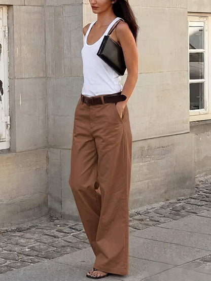 Belsize Loose Wide Leg Pants with Pockets - Chocolate Brown