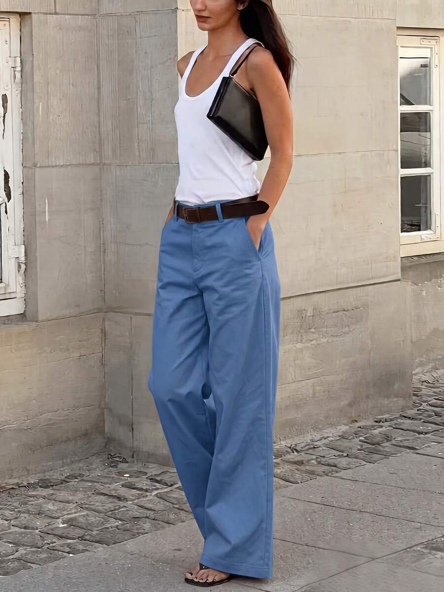 Belsize Loose Wide Leg Pants with Pockets - Sky Blue