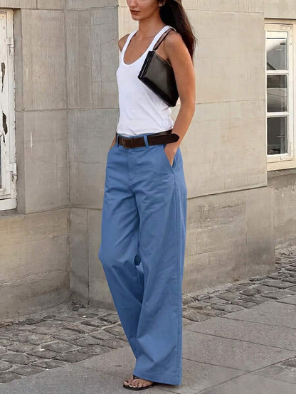 Belsize Loose Wide Leg Pants with Pockets - Sky Blue