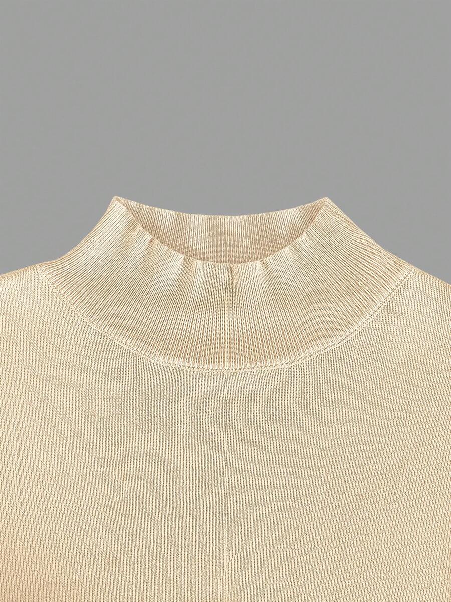 Women's Mock Neck Short Sleeve Knit Top, Fitted Sweater Tee for Work and Layering - Royal Blue