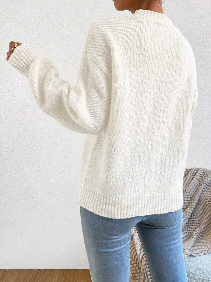 Viola Relaxed Mock Neck Sweater with Drop Shoulders - White