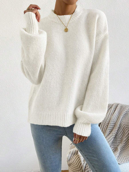 Viola Relaxed Mock Neck Sweater with Drop Shoulders - White
