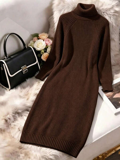 Anya High Neck Raglan Sleeve Sweater Dress - Light Grey