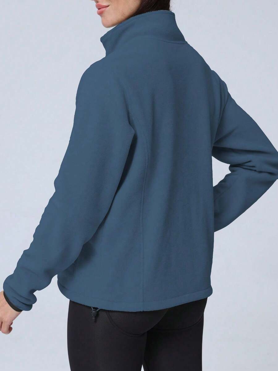 Gwendolyn Full Zip Fleece Jacket with Stand Collar and Pockets - Slate Blue