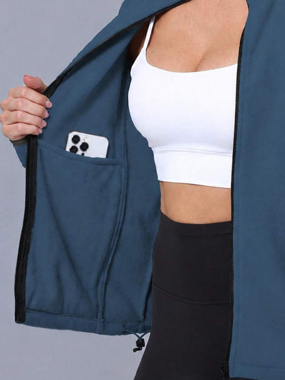 Gwendolyn Full Zip Fleece Jacket with Stand Collar and Pockets - Slate Blue