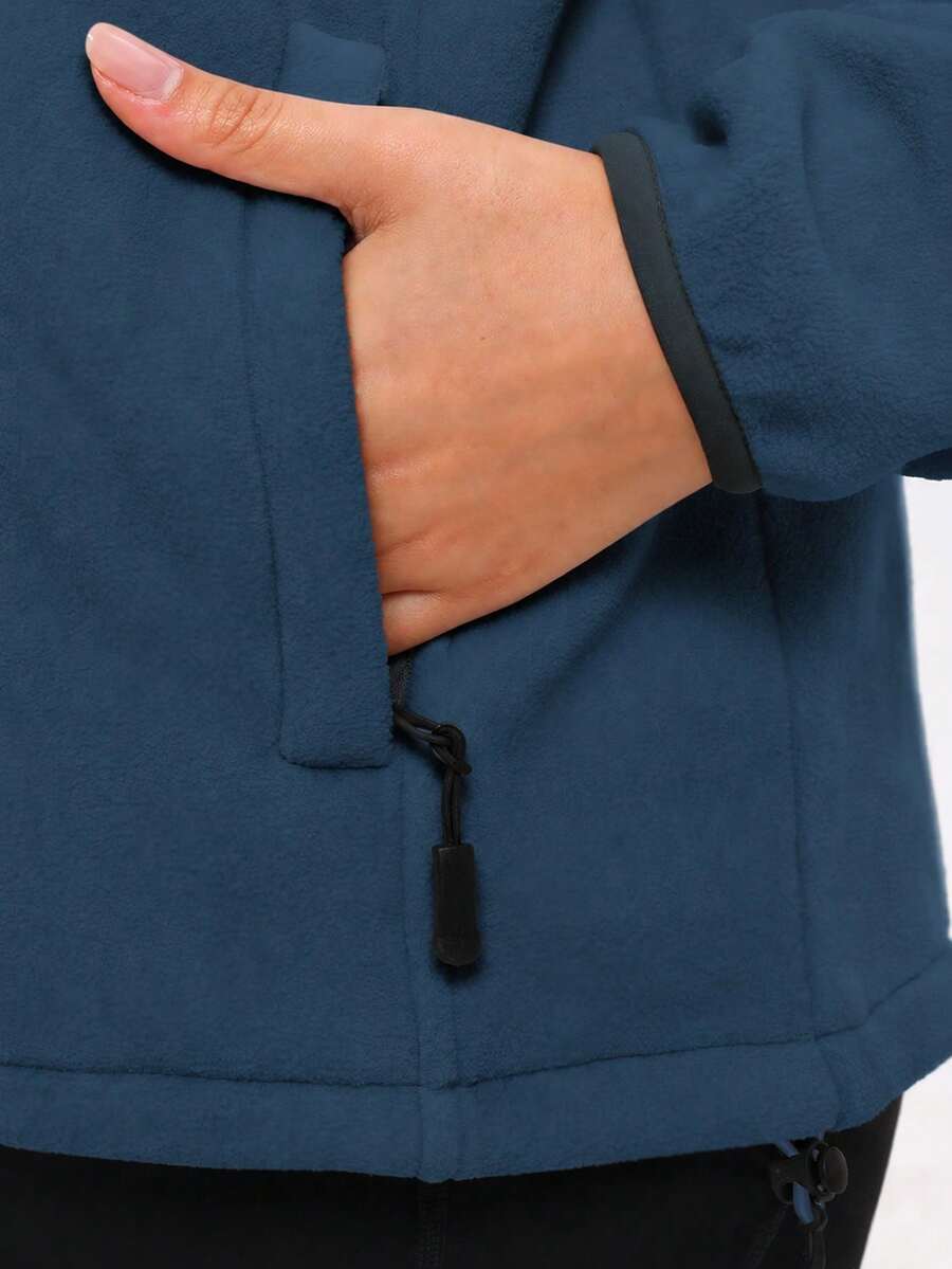Gwendolyn Full Zip Fleece Jacket with Stand Collar and Pockets - Slate Blue