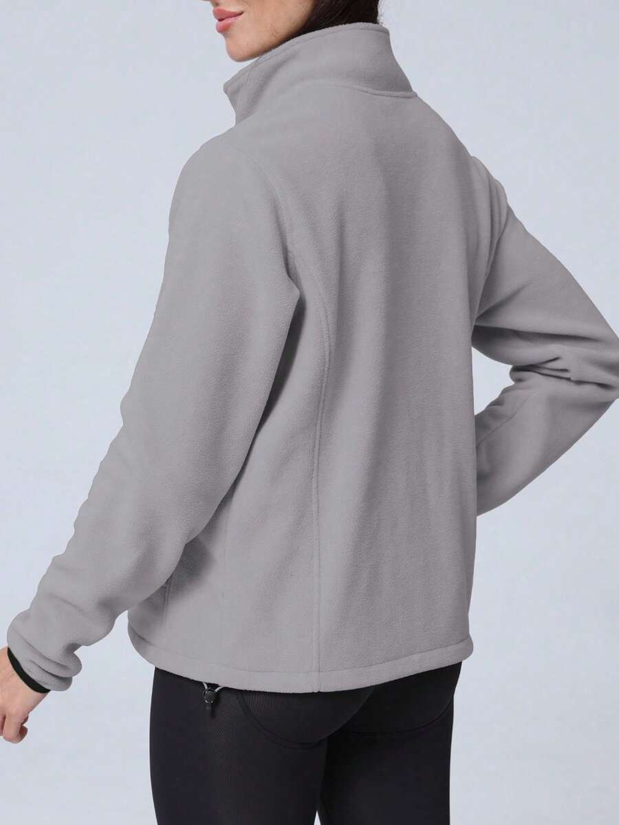 Gwendolyn Full Zip Fleece Jacket with Stand Collar and Pockets - Grey