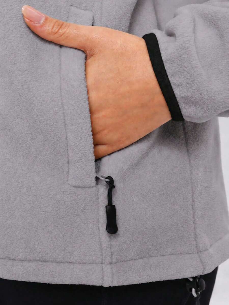 Gwendolyn Full Zip Fleece Jacket with Stand Collar and Pockets - Grey