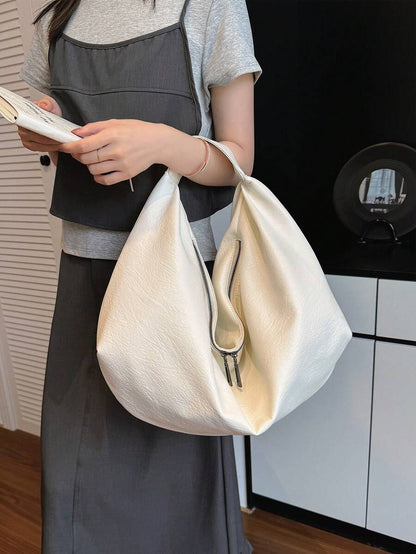 Women's Slouchy Hobo Shoulder Bag, Faux Suede Zip Top Purse for Everyday and Travel