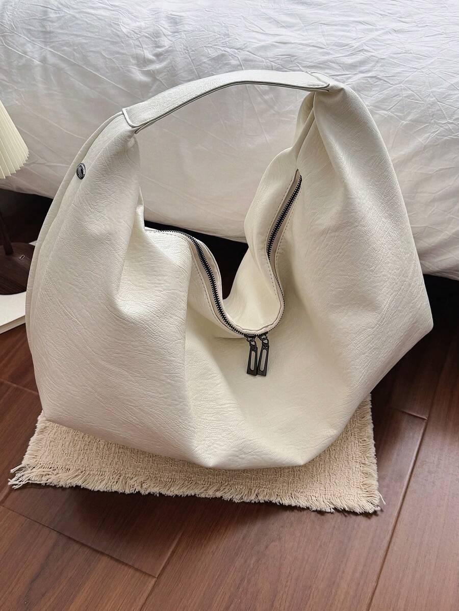 Women's Slouchy Hobo Shoulder Bag, Faux Suede Zip Top Purse for Everyday and Travel