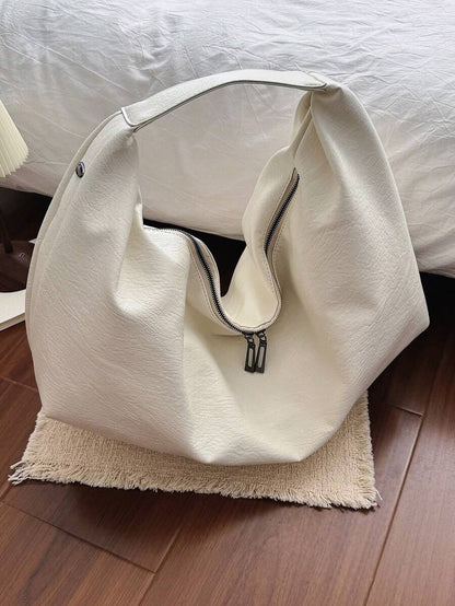 Women's Slouchy Hobo Shoulder Bag, Faux Suede Zip Top Purse for Everyday and Travel