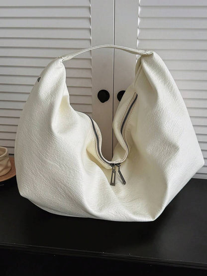 Women's Slouchy Hobo Shoulder Bag, Faux Suede Zip Top Purse for Everyday and Travel