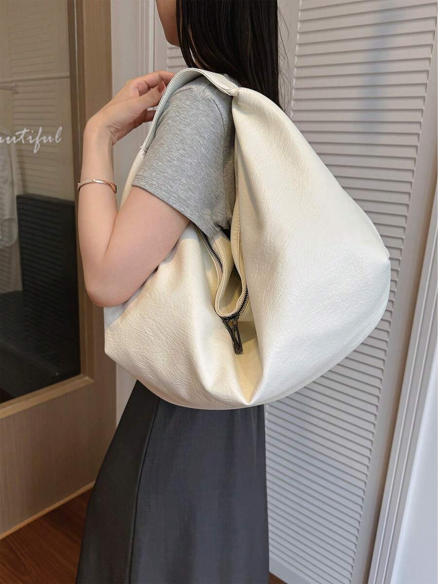 Women's Slouchy Hobo Shoulder Bag, Faux Suede Zip Top Purse for Everyday and Travel