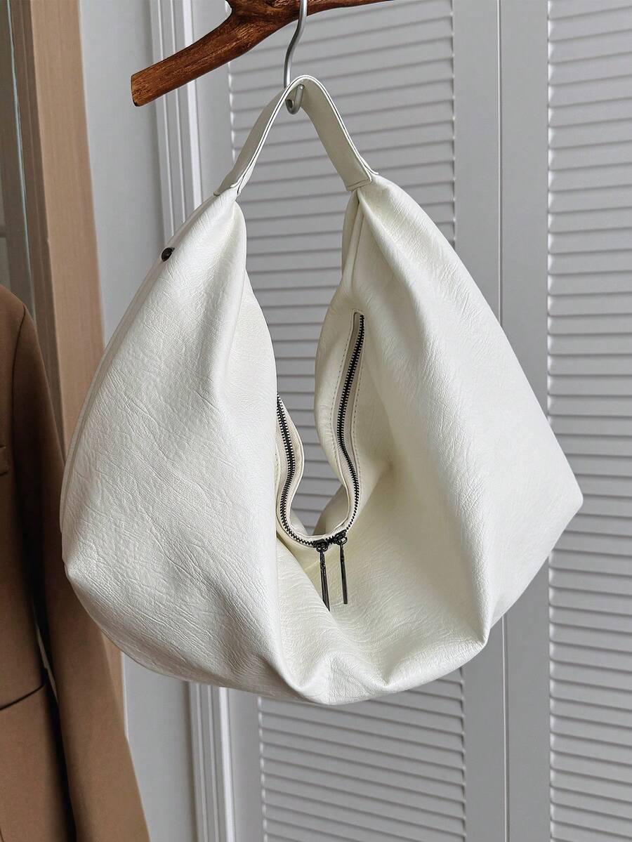 Women's Slouchy Hobo Shoulder Bag, Faux Suede Zip Top Purse for Everyday and Travel