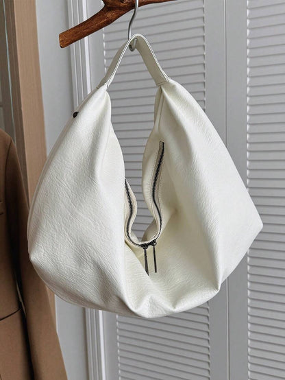 Women's Slouchy Hobo Shoulder Bag, Faux Suede Zip Top Purse for Everyday and Travel