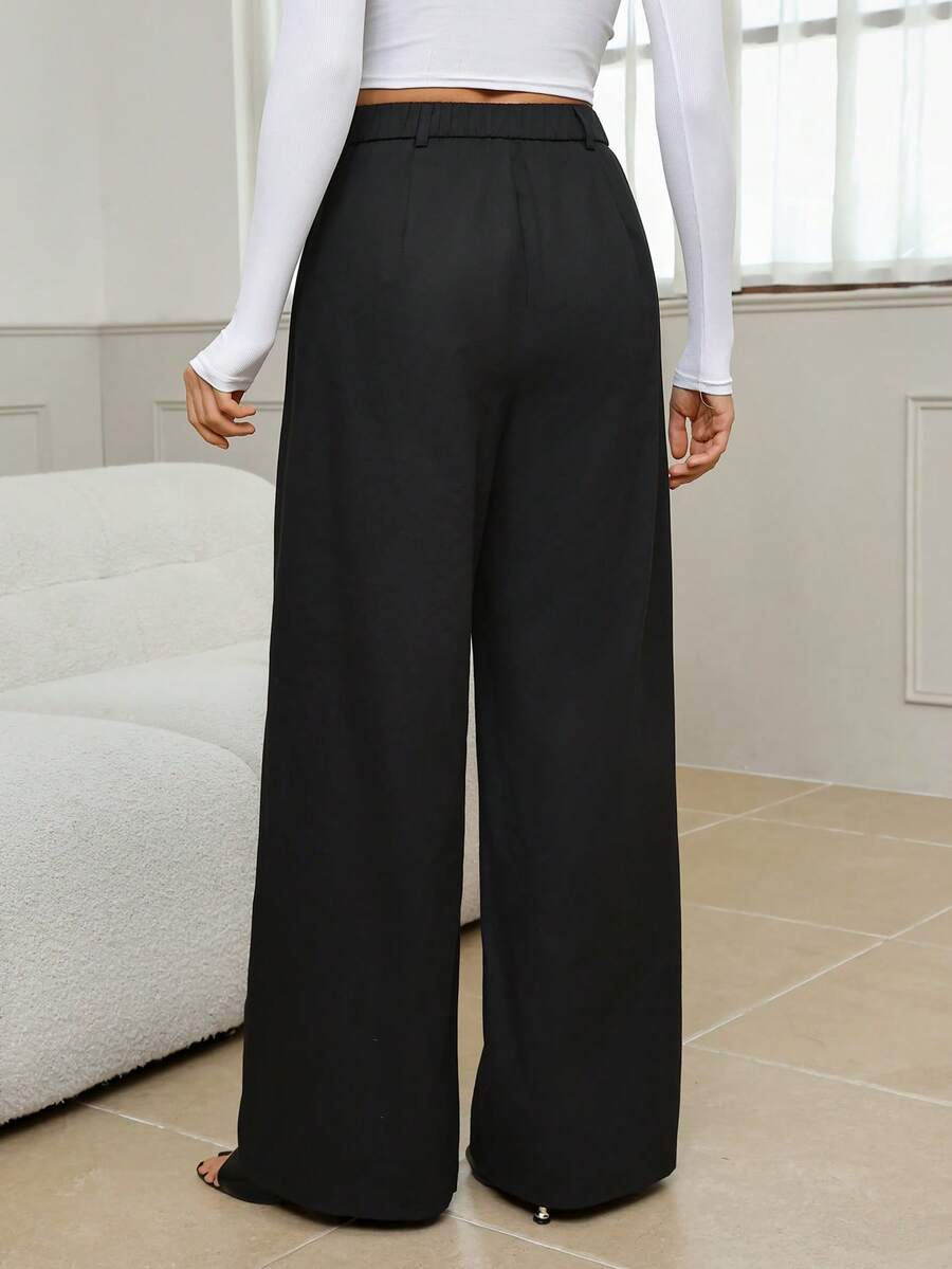 Isla High Waisted Wide Leg Pants with Pleated Front - Black