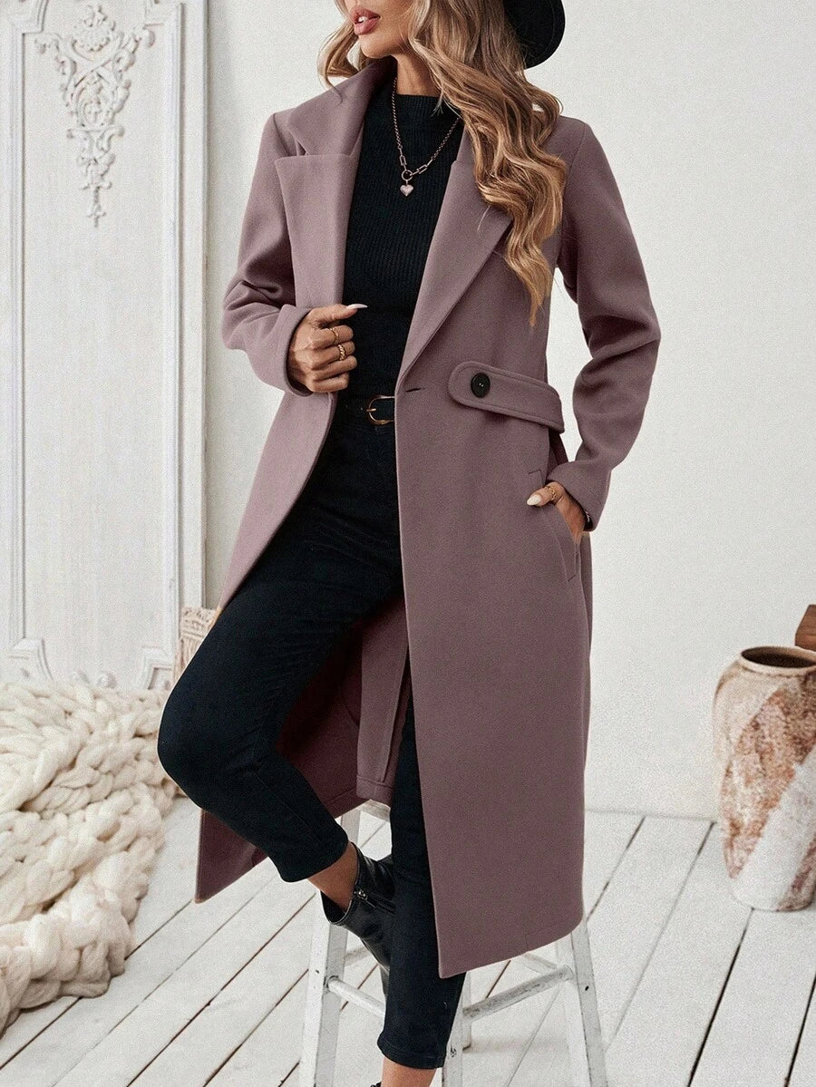 Leocadia Notched Lapel Double-Breasted Tailored Overcoat - Purple