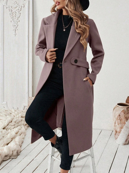 Leocadia Notched Lapel Double-Breasted Tailored Overcoat - Purple