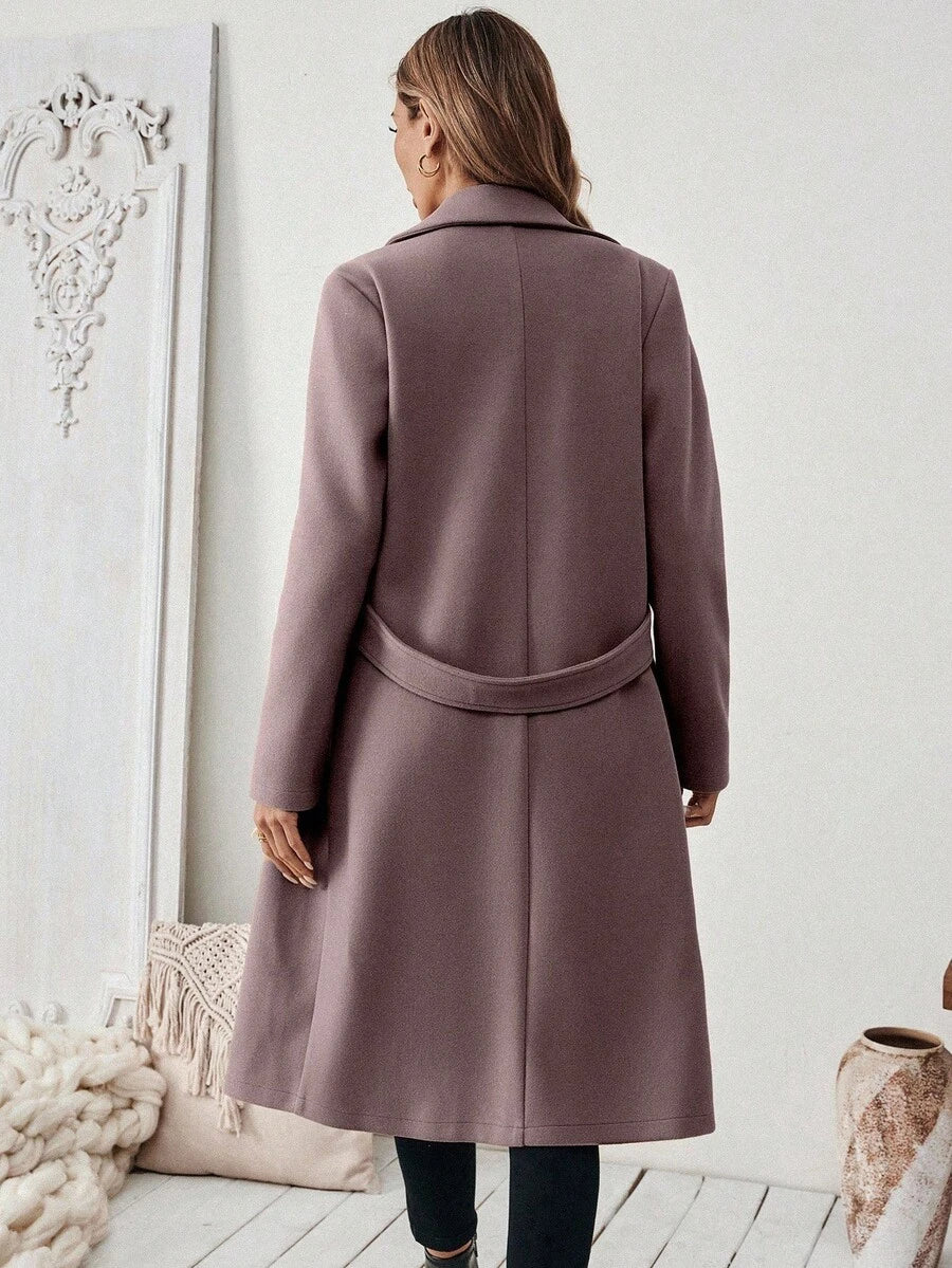 Leocadia Notched Lapel Double-Breasted Tailored Overcoat - Coffee Brown