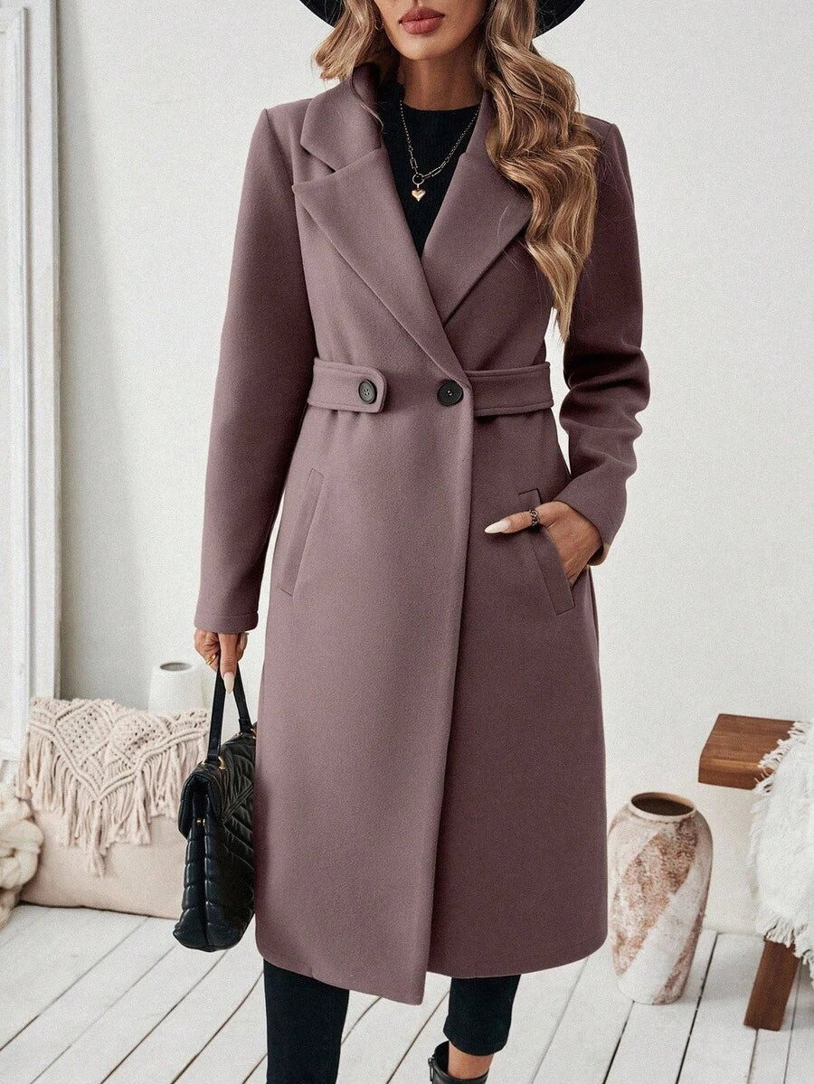 Leocadia Notched Lapel Double-Breasted Tailored Overcoat - Rust Brown