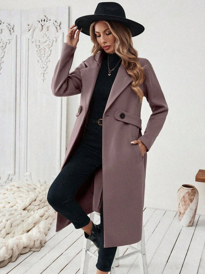 Leocadia Notched Lapel Double-Breasted Tailored Overcoat - Dusty Blue