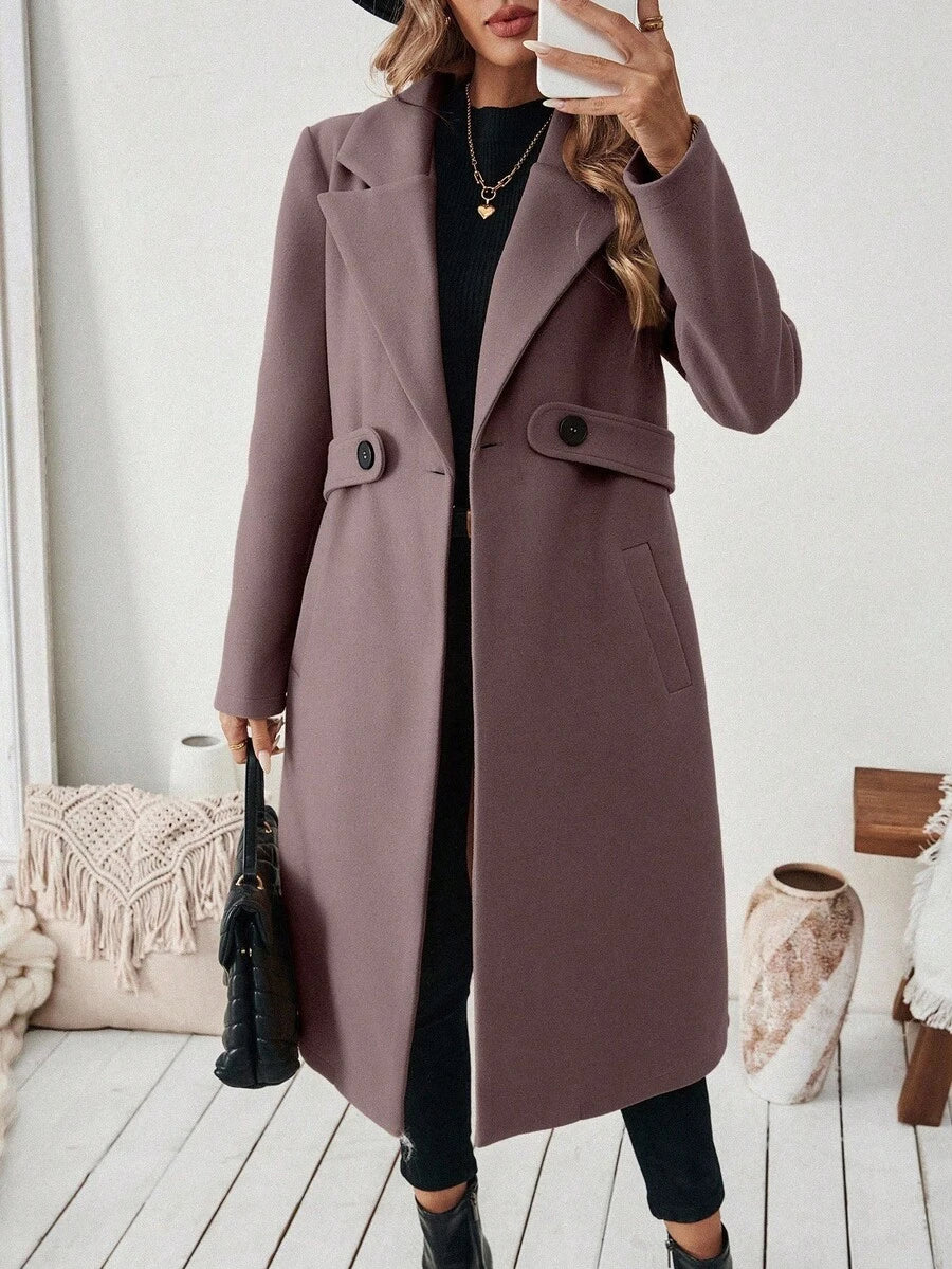 Leocadia Notched Lapel Double-Breasted Tailored Overcoat - Yellow