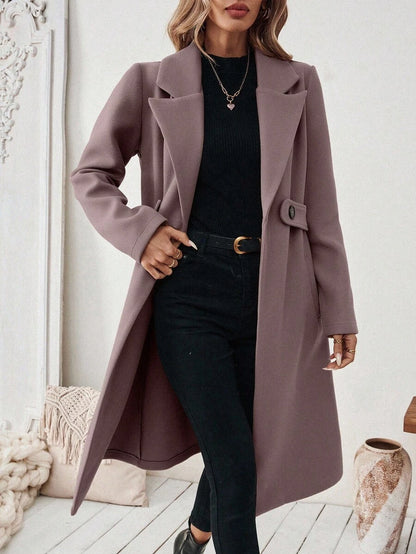 Leocadia Notched Lapel Double-Breasted Tailored Overcoat - Purple