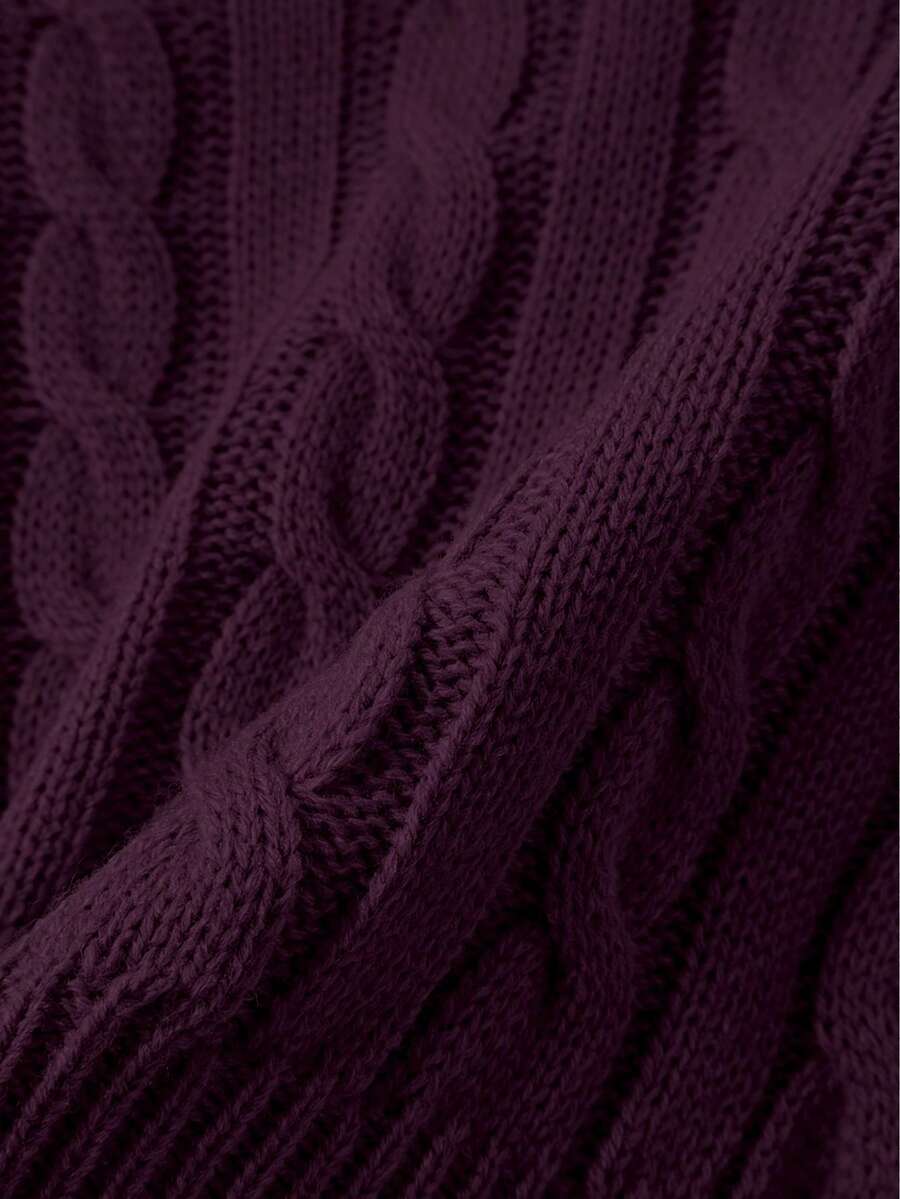 Oriana Cropped Cable Knit Sweater with Crew Neck - Plum