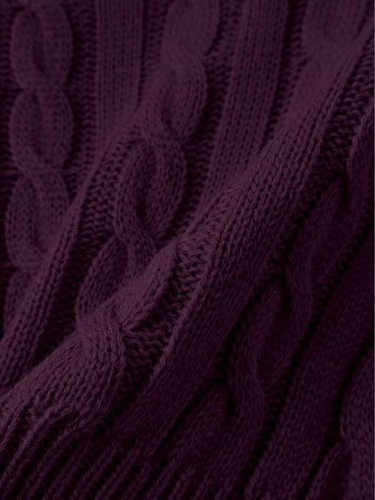 Oriana Cropped Cable Knit Sweater with Crew Neck - Plum